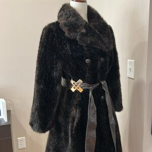 Franklin Simon de Milo Mill-Minx vtg brown belted fur coat size small S